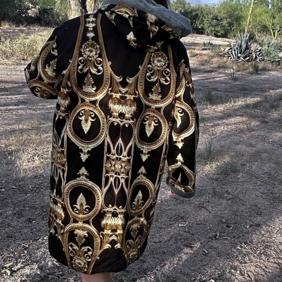 Baroque Cotton Jacket Gold Black Hooded Size XL Rococo Couture Versailles Coat - Picture 5 of 10
